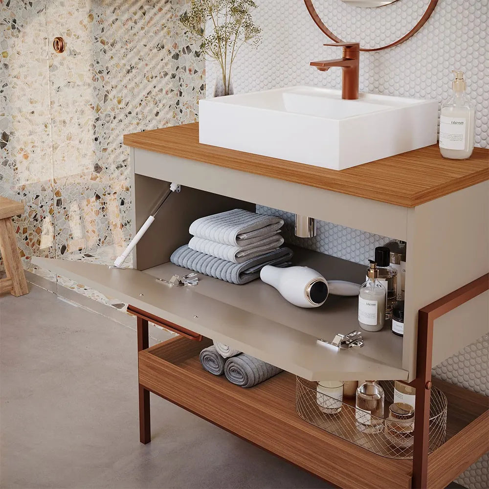 Armário para Banheiro Portinari com Cuba com pé Cappuccino/Freijo 60Cm - MGM