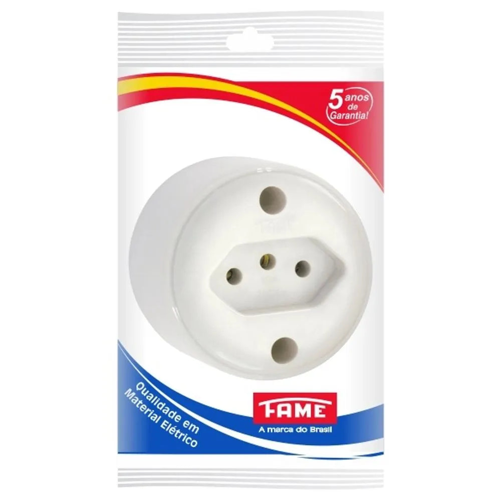 Tomada 2P+T 10A/250V Cinza 1423 Sobrepor - Fame