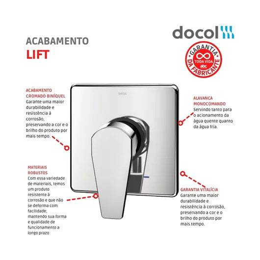 Acabamento Monocomando Chuveiro/Ducha Higiênica Lift ON - DOCOL