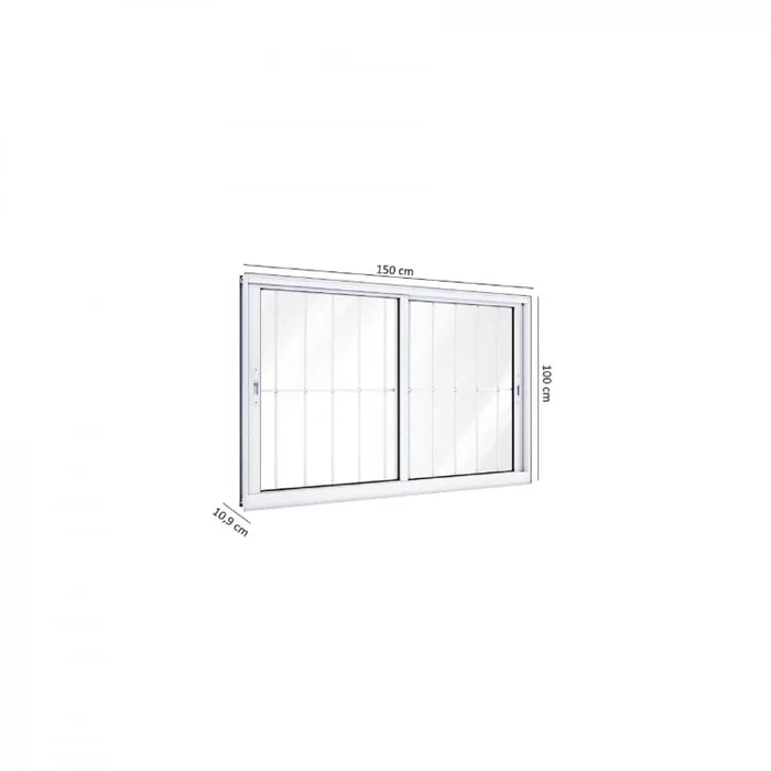 Janela Correr Aluminio 100X150 2 Folhas Moveis Sem Bascula e Com Grade Vidro liso 5336- Mugitec