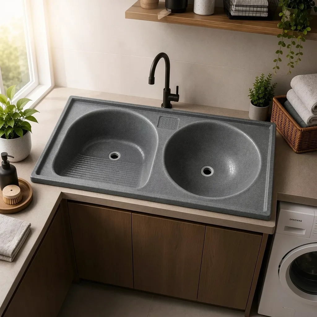 Tanque 100 Litros 140X65 Mármore Sintético Granitado Cinza Premium - Decoralita