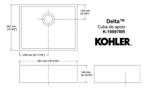 Cuba de Apoio Retangular 49,1x39,1cm Branco Delta - Kohler