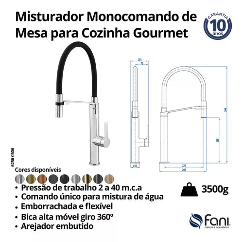 Misturador Monocomando Mesa Cozinha 6256 C606 Goumert - Fani