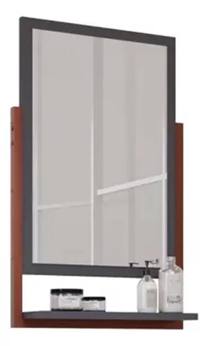 Armário Uni 60 cm Suspenso c/ Espelheira Titanium/Freijo - Mgm Móveis