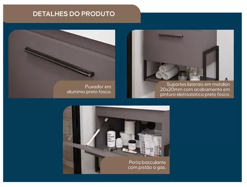 Conjunto Armário para Banheiro e Espelheira 60 Cm Metalon Cimento - MGM