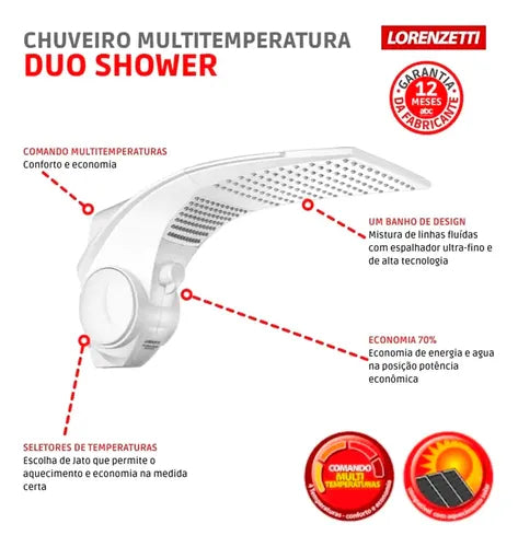 Ducha Duo Shower Quadra 220/5500 Multitemperatura - Lorenzetti