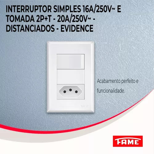 Interruptor Simples 16A/250V E Tomada 2P+T 20A/250V Distanciados 2918 Evidence - Fame