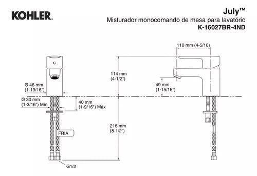 Torneira para Lavatório Bica Baixa July - Kolher