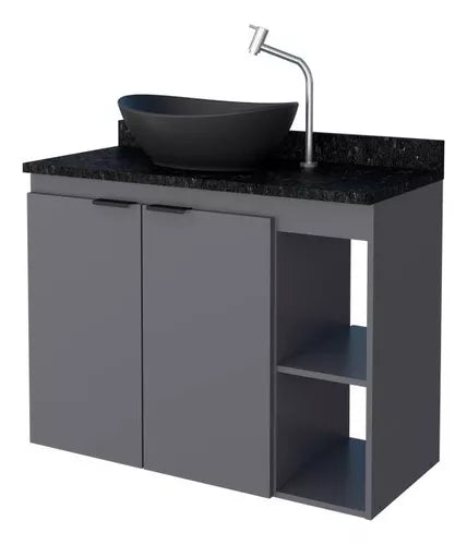 Gabinete Toucador Aster 80 Tampo Granito Escovado Cinza - Cozimax