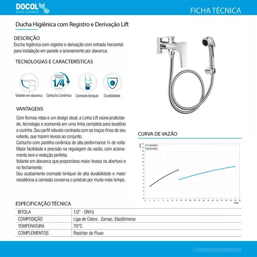 Ducha Higiênica Com Registro E Derivação Lift Cromado - Docol