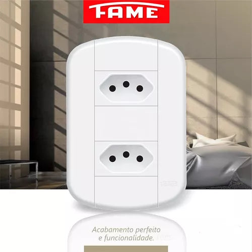 Tomadas 2 2P+T 10A/250V Distanciadas 3919 Blanc Mais - Fame