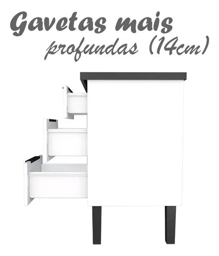 Gabinete Aço Para Pia 120 3 Gavetas Cinza Júpiter - Cozimax