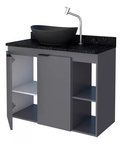 Gabinete Toucador Aster 80 Tampo Granito Escovado Cinza - Cozimax