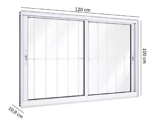 Janela Correr Aluminio 100X120 2 Folhas Moveis Sem Bascula e Com Grade Vidro liso 5327- Mugitec