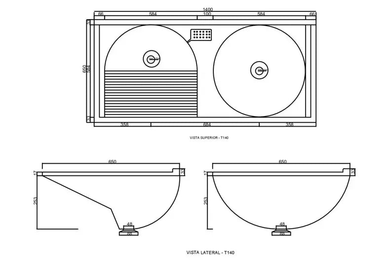 Tanque 100 Litros 140X65 Mármore Sintético Granitado Preto Premium - Decoralita