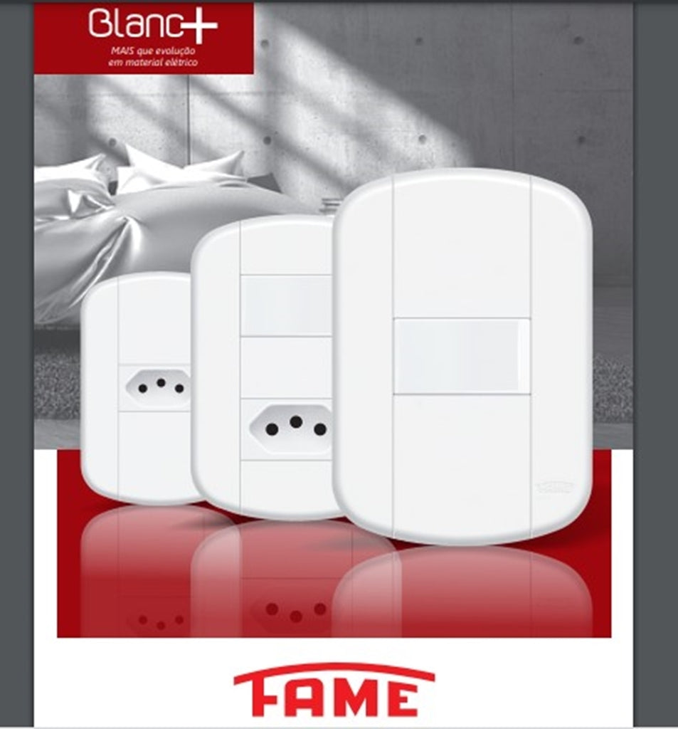 Interruptor Simples 16A/250V e Tomada 2P+T 10A/250V Distanciados 3924 Blanc Mais - Fame