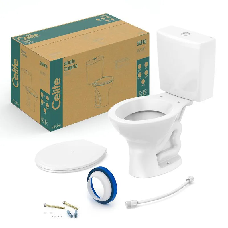Kit Bacia Com Caixa Acoplada Square Branco Com Acessorios - Celite