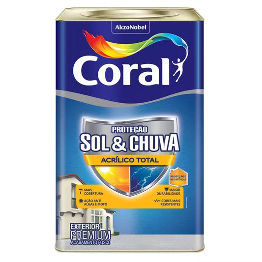Tinta Acrílica Proteção Sol e Chuva Total 16L Base T Fosco -  Coral