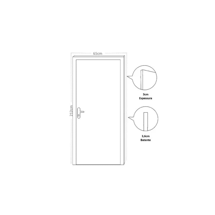 Kit Porta Madeira Lisa 215x64 Direita Branca Com Batente MDF - Mgm