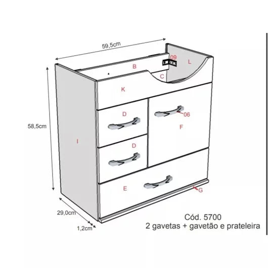 Gabinete Suspenso Viena Branco 59Cm - A.J Rorato