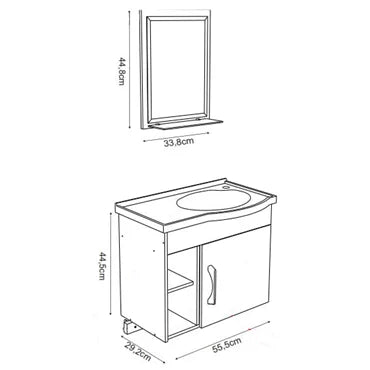 Conjunto Armário Suspenso + Espelho e Pia Turim Nogal 55Cm - A.J Rorato