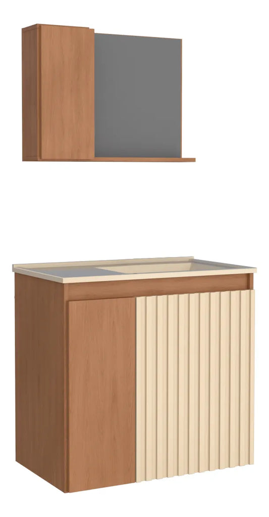 Gabinete Com Lavatório E Espelheira Camomila 60 Jequitiba/Areia/Branco - Cozimax