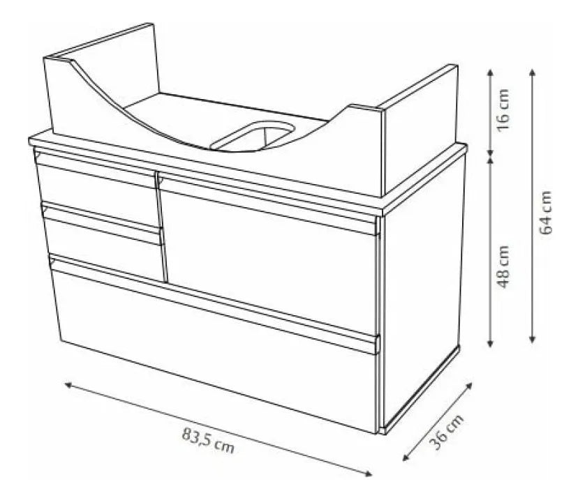 Gabinete para Banheiro Firenze Suspenso Giundaia 63,5 Cm + Espelheira Pia de Louça - A.J Rorato