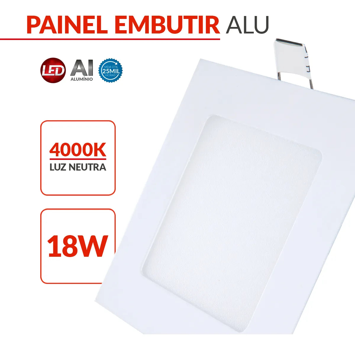 Painel Led Pop Embutir Quadrado 22 18W Bivolt Branca - Avant