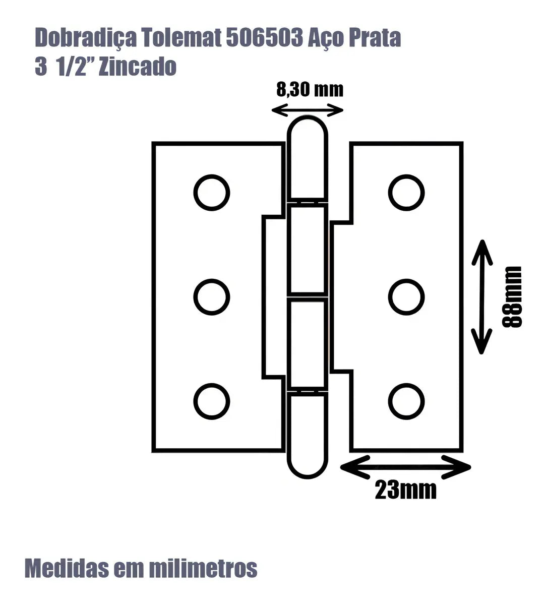 Dobradiça Leve Ferro Zincado Pino Simples 3 - Tolemat
