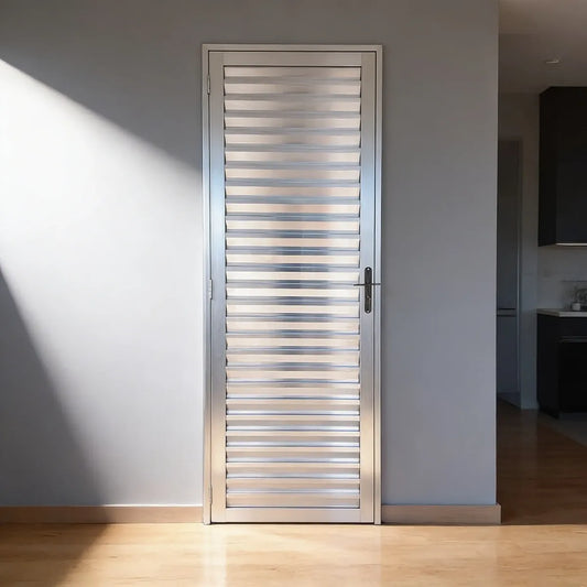 Porta Aluminio Natural Esquerda Veneziana 210X66- Mugitec