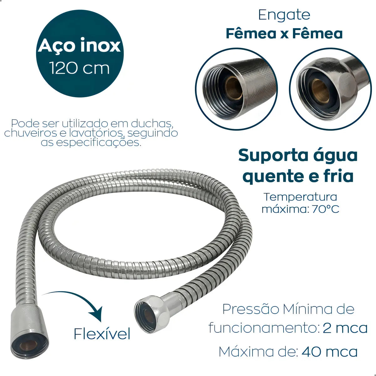 Engate Flexivel Inox para Ducha 1,20 192 - Furkin