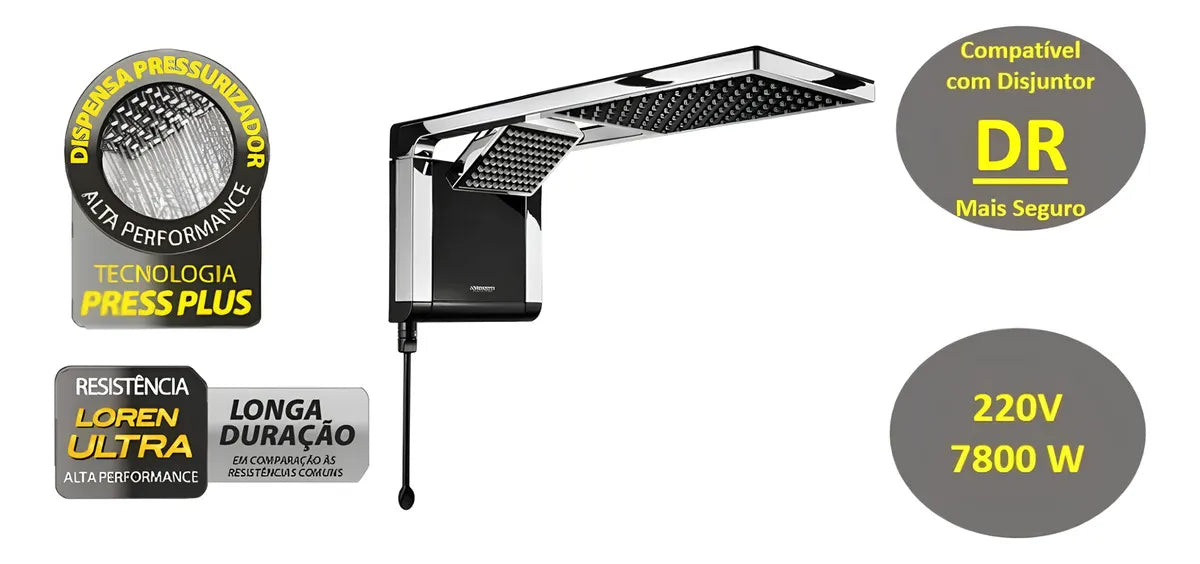 Chuveiro Acqua Duo 127 Preto/Cromado - Lorenzetti