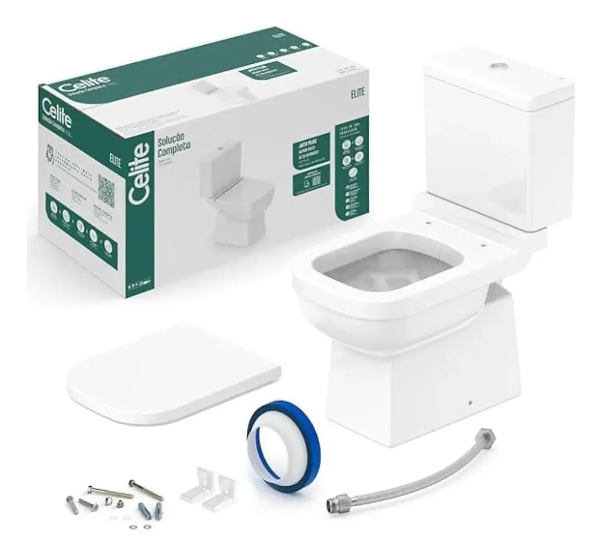 Kit Bacia e Caixa Acoplada Elite Branco Com Acessorios - Celite