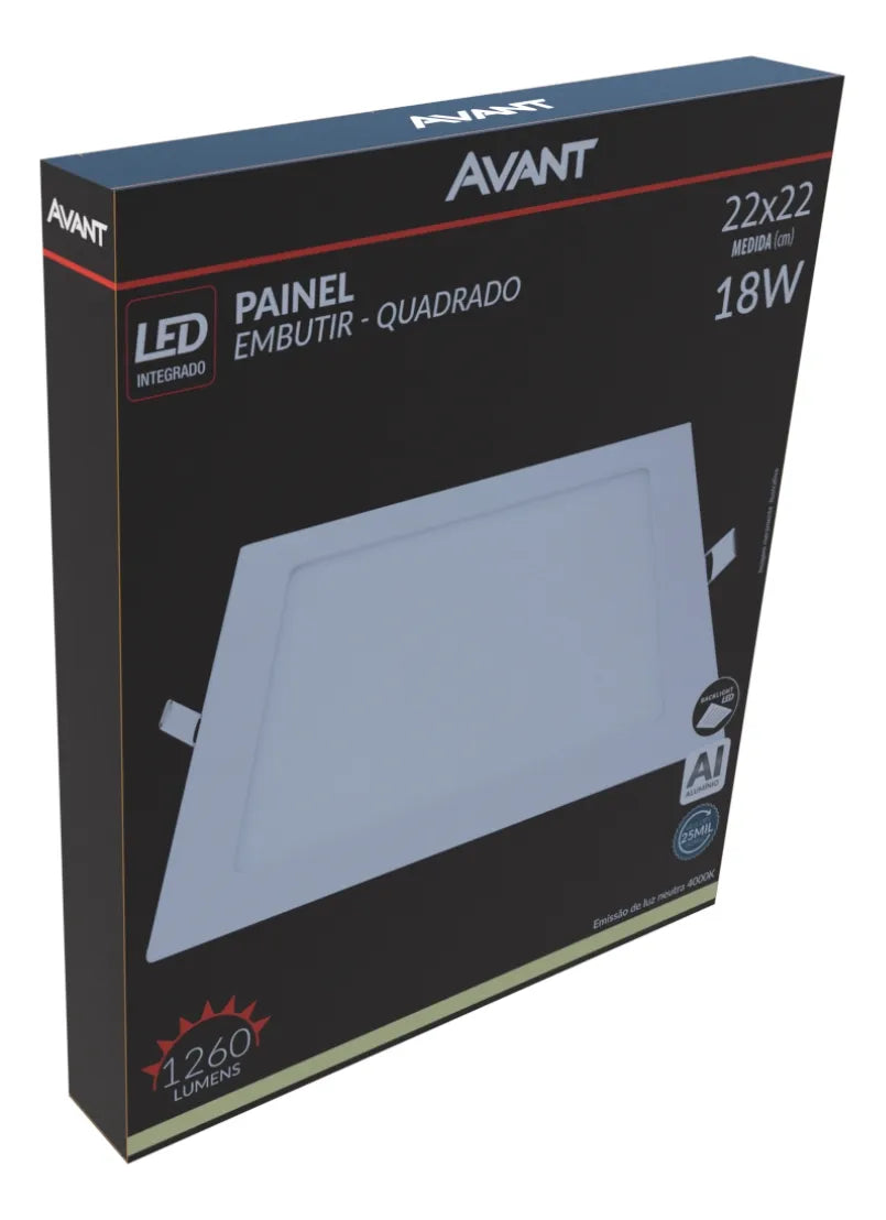 Painel Led Pop Embutir Quadrado 22 18W Bivolt Branca - Avant