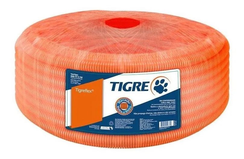 Mangueira Corrugada 25MM Tigreflex Laranja Rolo 50MT   - Tigre