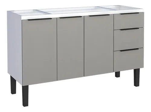 Gabinete Aço Para Pia 140 3 Gavetas Cinza Júpiter - Cozimax