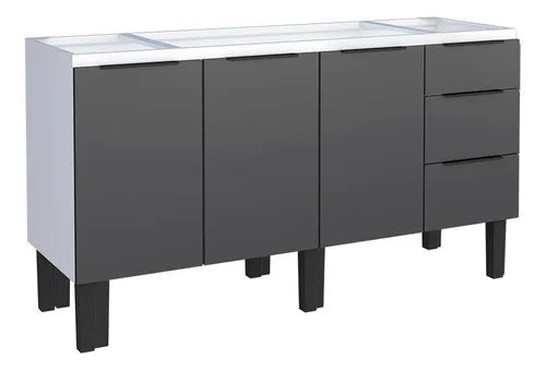 Gabinete Aço Para Pia 160 3 Gavetas Preto Júpiter - Cozimax