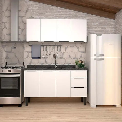 Gabinete Aço Para Pia 160 3 Gavetas Branca Júpiter - Cozimax