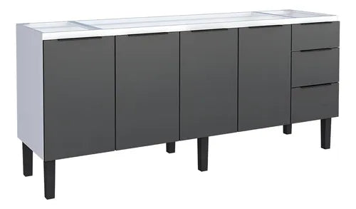Gabinete Aço Para Pia 180 3 Gavetas Preto Júpiter - Cozimax