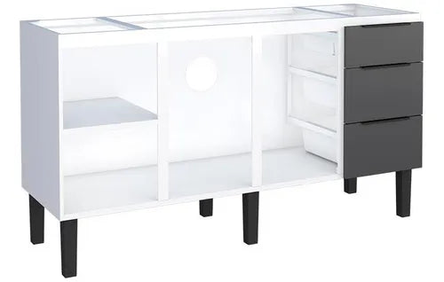 Gabinete Aço Para Pia 160 3 Gavetas Preto Júpiter - Cozimax