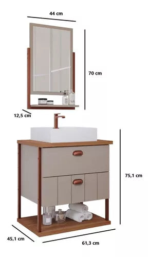 Armário Uni 60 cm c/ Espelheira - Cappuccino/Freijo - Mgm Moveis