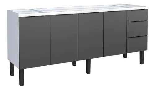 Gabinete Aço Para Pia 200 3 Gavetas Preto Júpiter - Cozimax