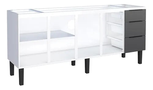 Gabinete Aço Para Pia 200 3 Gavetas Preto Júpiter - Cozimax