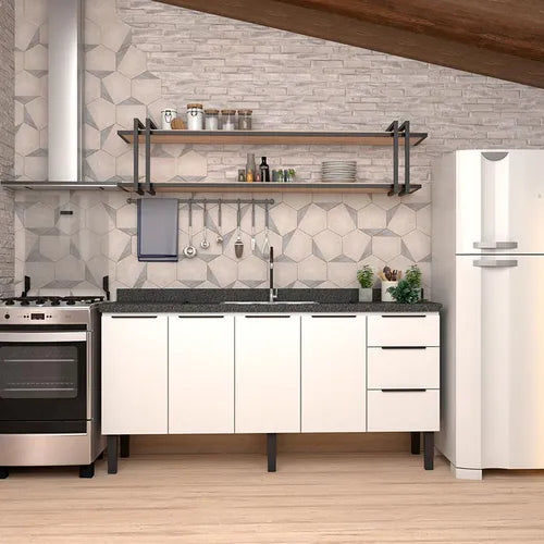 Gabinete Aço Para Pia 180 3 Gavetas Branca Júpiter - Cozimax