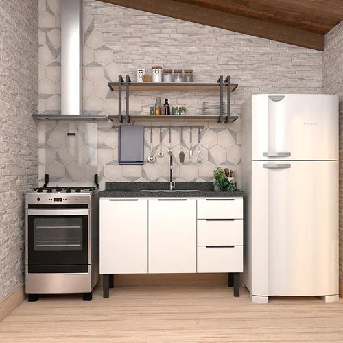 Gabinete Aço Para Pia 120 3 Gavetas Branca Júpiter - Cozimax