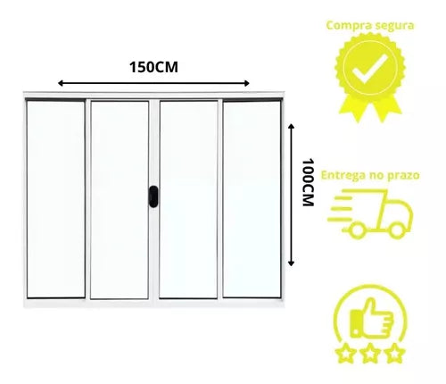Janela de Correr Alumínio 100X150 4 Folhas Sem bascula e Sem Grade Fecho 48139/60230