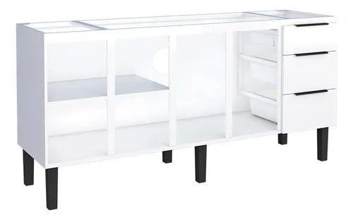 Gabinete Aço Para Pia 180 3 Gavetas Branca Júpiter - Cozimax