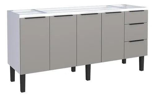 Gabinete Aço Para Pia 180 3 Gavetas Cinza Júpiter - Cozimax