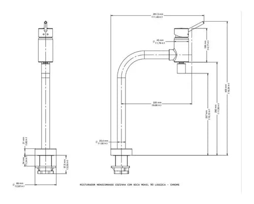 Misturador Para Cozinha Monocomando Bica Movel 90 Loggica - Docol