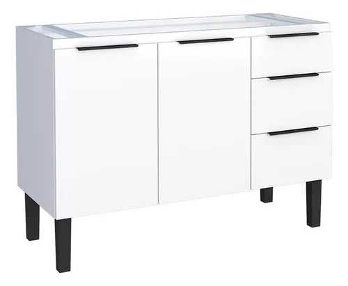 Gabinete Aço Para Pia 120 3 Gavetas Branca Júpiter - Cozimax